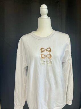 NFINITY White Crewneck Sweatshirt with Gold Metallic Drip Infinity Motifs